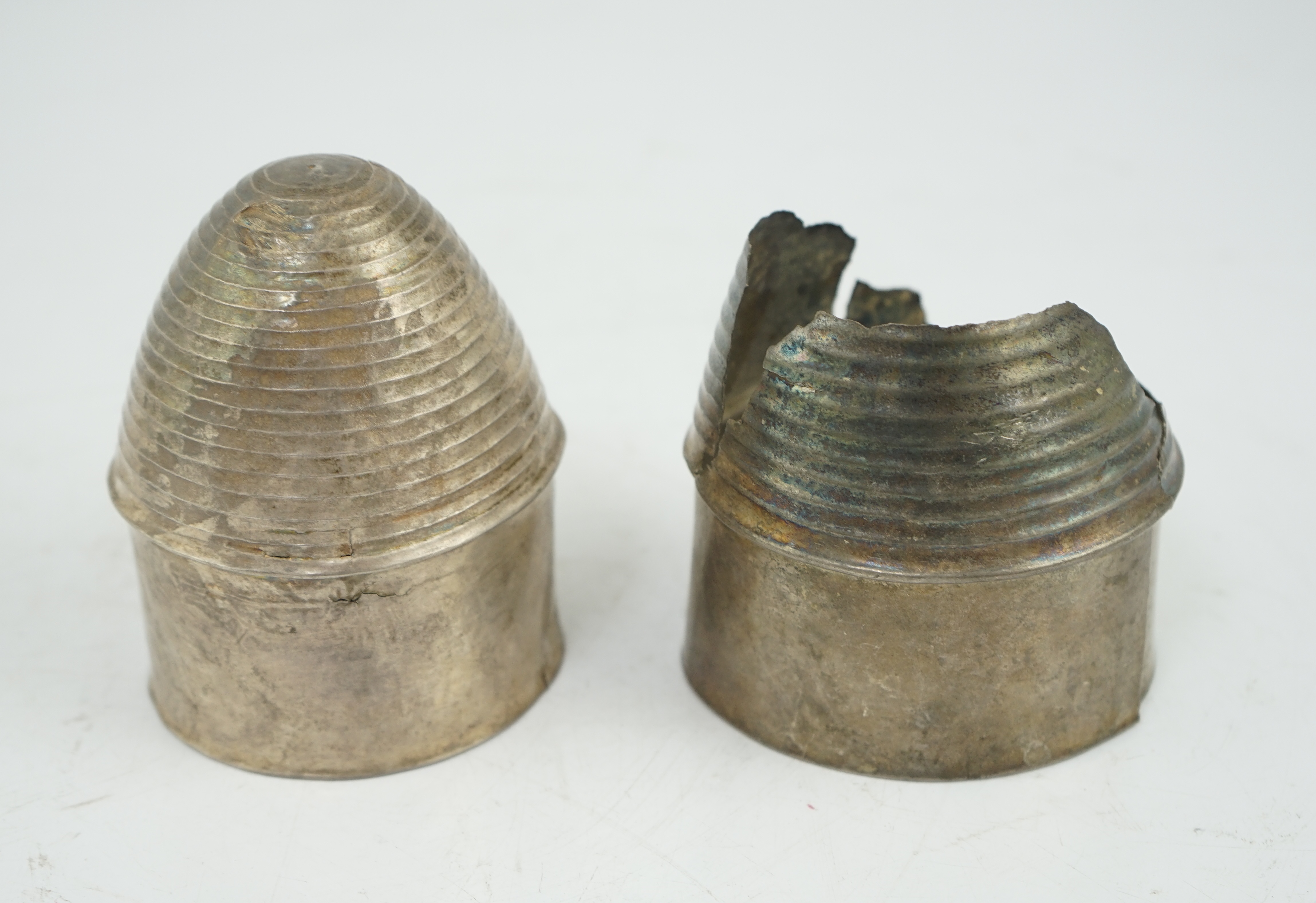 Two silver carinated cups, one fragmentary, Roman or Gandhara, c. late 1st century BC - early 1st century A.D.